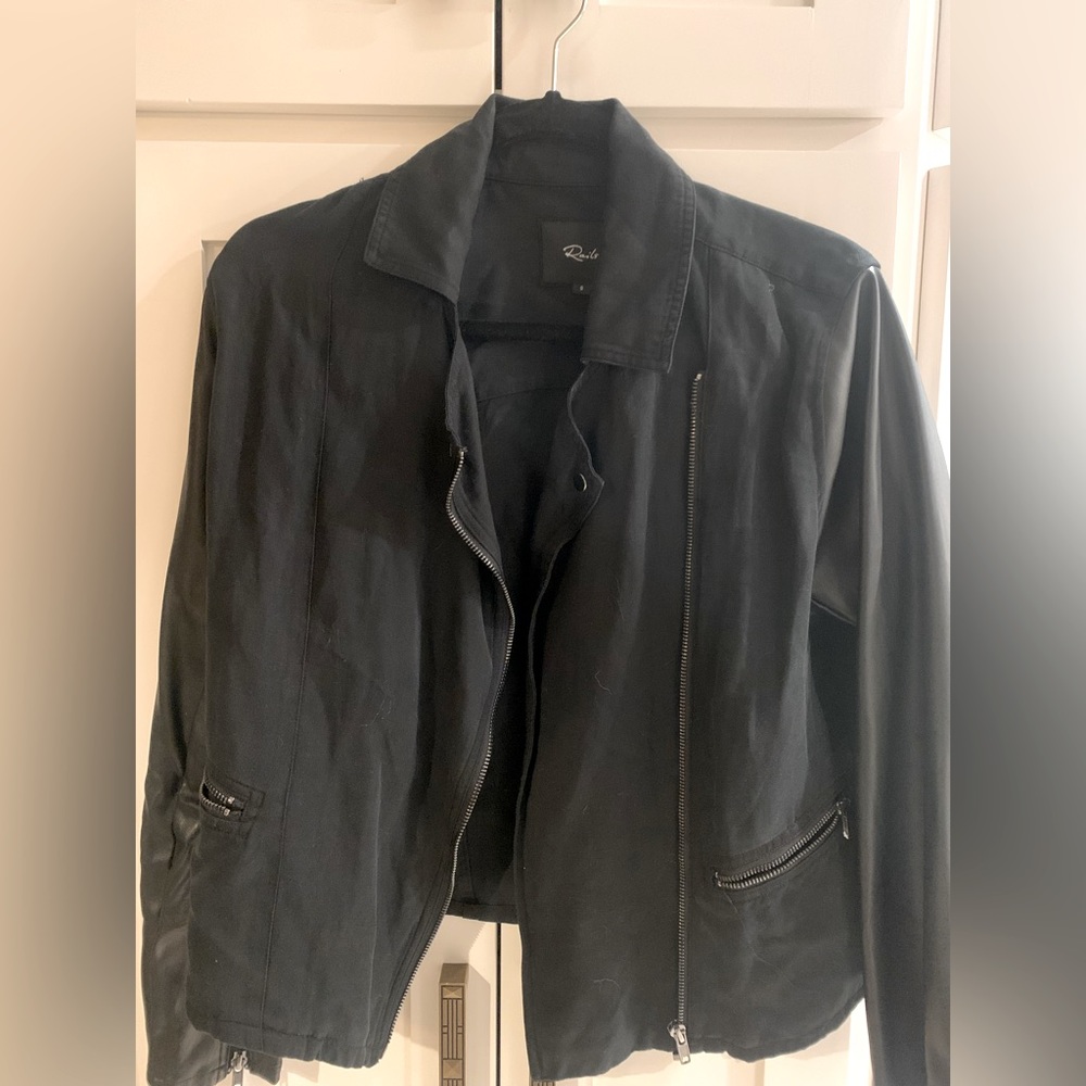 Black Moto Jacket - Faux Leather Mix